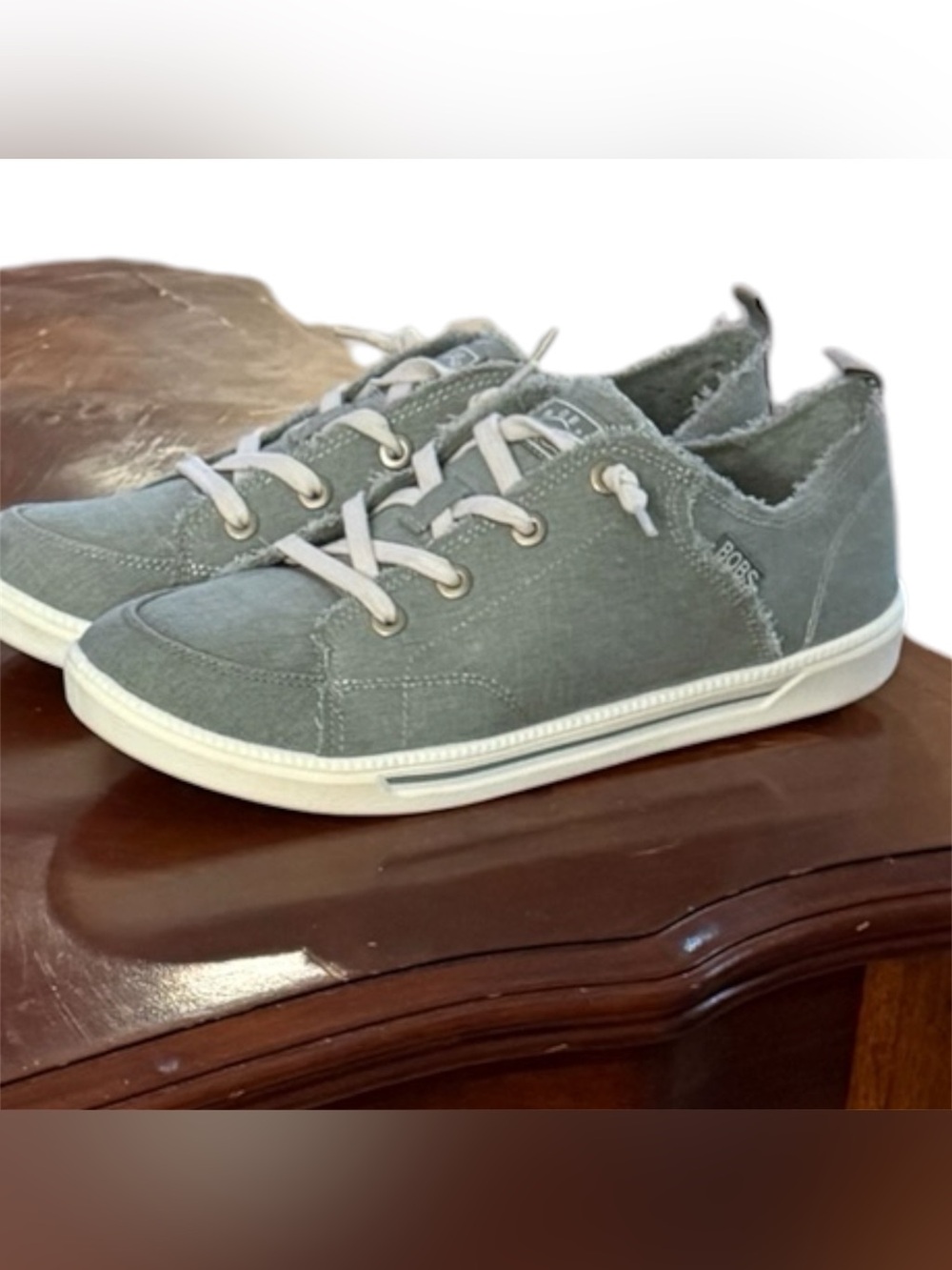 Skechers Bobs Women's Low-Profile Lace-Up Sneakers — Sage Green with White Sole